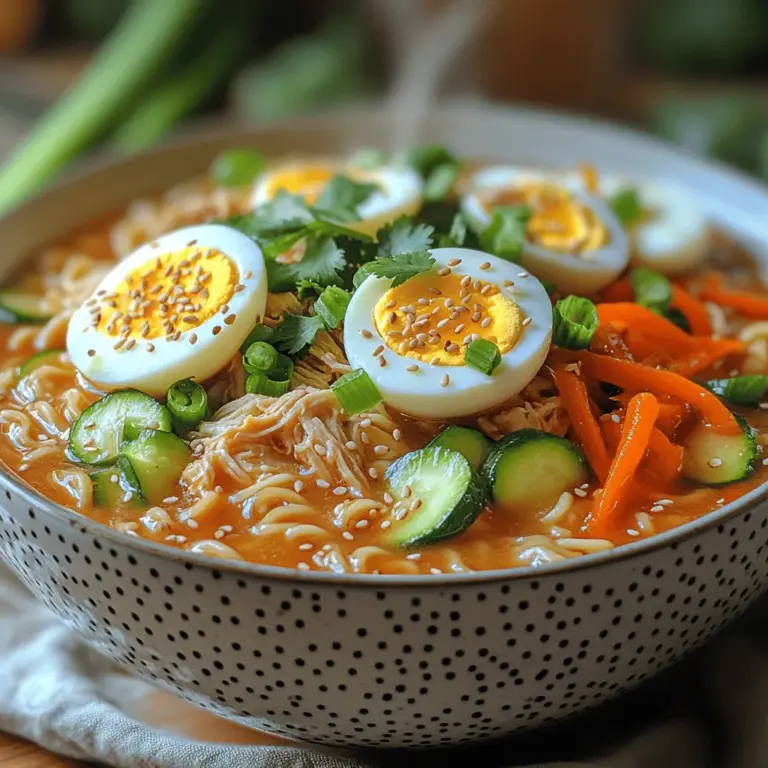 The Savory Asian Chicken Ramen Noodle Bowl is not just a dish; it’s a culinary experience that transcends the ordinary. This delightful fusion of flavors combines tender chicken thighs, vibrant vegetables, and a rich, aromatic broth to create a hearty meal that warms both the heart and soul. Originating from the streets of Japan, ramen has evolved into a beloved favorite worldwide, celebrated for its versatility and comforting qualities. Whether you’re a seasoned cook looking to expand your repertoire or a novice eager to impress, this recipe is designed to be approachable while delivering restaurant-quality results.
