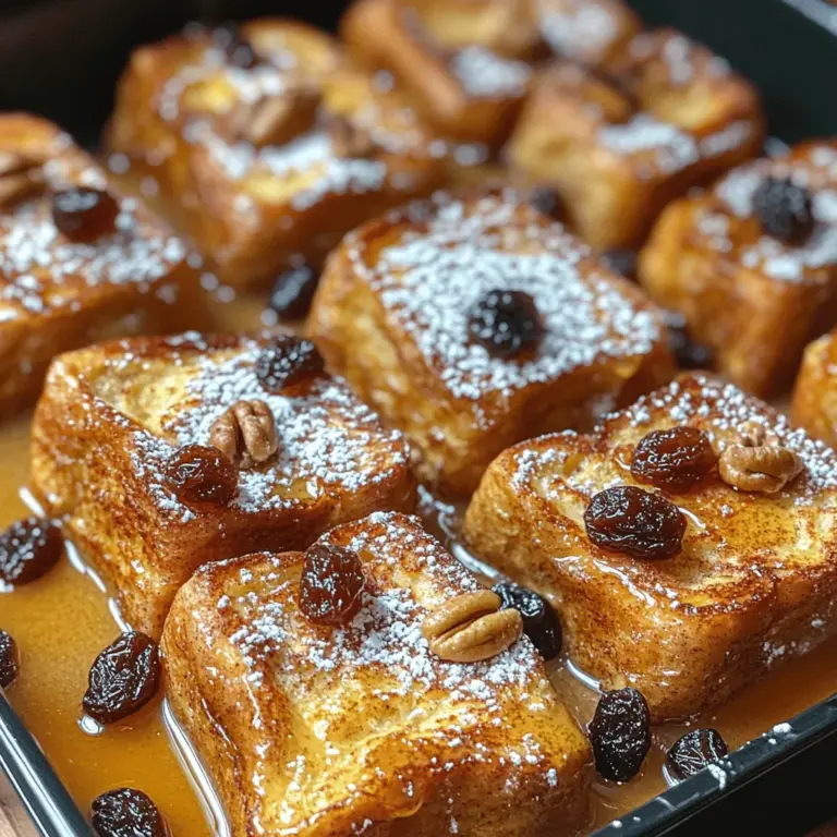 There’s something undeniably comforting about a warm, luscious breakfast, and few dishes evoke such feelings as Cinnamon Raisin French Toast Bake. Imagine the sweet aroma of cinnamon wafting through your kitchen as you prepare this delightful dish, perfect for cozy family breakfasts, festive brunch gatherings, or any occasion where you want to impress your guests. This easy-to-make recipe combines the classic flavors of cinnamon and raisins, enveloped in a creamy custard that transforms ordinary bread into a mouthwatering experience. With a crispy top and a soft, custardy center, this baked French toast is not just a treat for the taste buds; it's a feast for the senses.