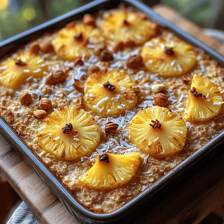 Start your day with a burst of tropical flavors and wholesome goodness with Tropical Pineapple Coconut Baked Oatmeal. This delightful breakfast option not only tantalizes your taste buds with its sweet notes of pineapple and creamy coconut but also provides a nutritious start to your morning. Ideal for busy families, meal preppers, or anyone looking for a healthy yet indulgent breakfast, this baked oatmeal is a dish that checks all the boxes.