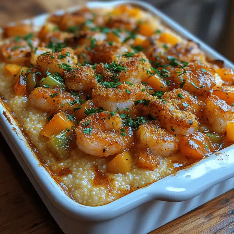 If you're looking to bring a taste of the South to your dining table, the Spicy Cajun Shrimp and Cheesy Grits Casserole is a dish that promises to delight your taste buds while warming your heart. Rooted in the rich culinary traditions of Louisiana, this casserole showcases the bold flavors of Cajun cuisine paired harmoniously with the creamy comfort of Southern grits. With its vibrant shrimp, zesty spices, and cheesy goodness, this recipe is perfect for gatherings, family dinners, or any special occasion where you want to impress your guests with something unique yet comforting.