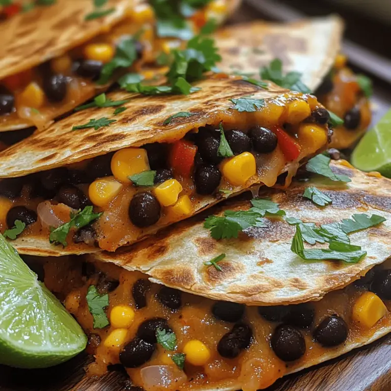If you're seeking a dish that perfectly balances vibrant flavors, nutritious ingredients, and easy preparation, look no further than Southwestern Black Bean and Corn Quesadillas. This delightful recipe showcases the essence of Southwestern cuisine, combining hearty black beans, sweet corn, and colorful bell peppers into a melt-in-your-mouth experience. As vegetarian meals continue to gain popularity, these quesadillas not only cater to those looking for meat-free options but also satisfy the cravings of anyone who enjoys good food. Whether you're preparing a casual family dinner or hosting friends for a gathering, Southwestern Black Bean and Corn Quesadillas offer versatility and satisfaction that appeal to everyone at the table.