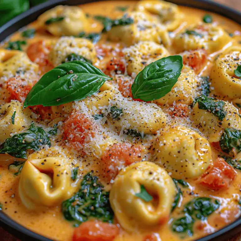 Imagine a plate filled with tender cheese tortellini enveloped in a luscious sauce, punctuated by vibrant green spinach and the sweet tang of tomatoes. This dish is not just a feast for the palate; it’s also a feast for the eyes. The colors and textures create an inviting presentation that is sure to impress anyone at your dining table. Whether you’re a busy parent looking for a quick meal solution or a culinary enthusiast eager to try something new, this recipe is designed to deliver satisfaction on multiple levels.