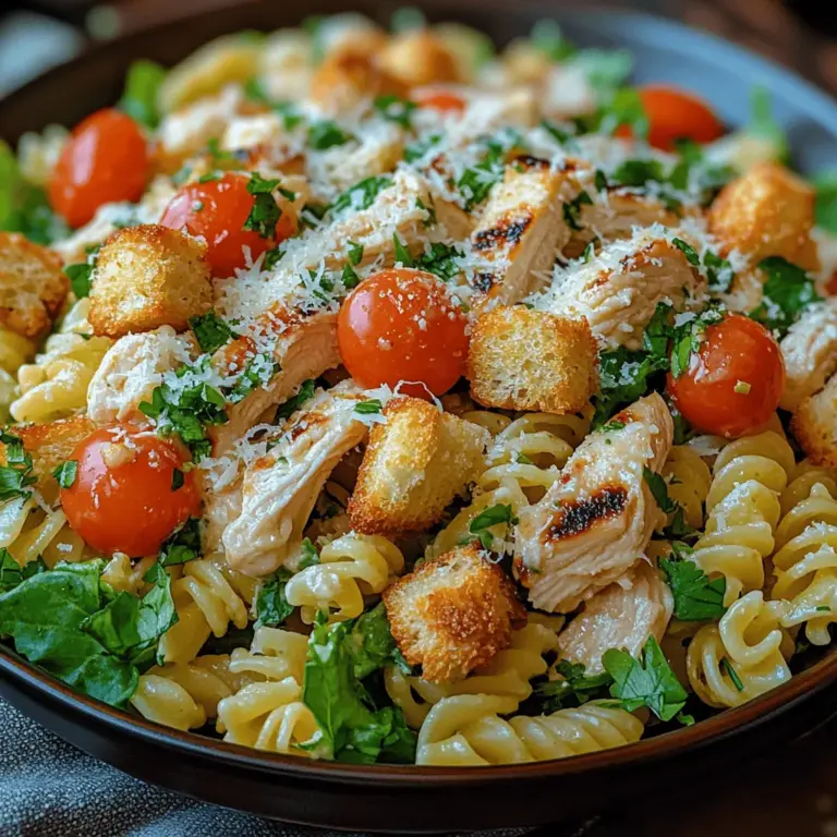 The Chicken Caesar Pasta Salad is a delightful twist on the classic Caesar salad, marrying the robust flavors of traditional Caesar ingredients with the hearty satisfaction of pasta. This dish is not only visually appealing but also a feast for the taste buds. With its creamy dressing, tender chicken, and a variety of textures, it has quickly become a favorite for many culinary enthusiasts. The appeal of this salad lies in its versatility; whether you're planning a picnic, hosting a backyard barbecue, or seeking an easy yet elegant lunch, this Chicken Caesar Pasta Salad fits the bill perfectly.