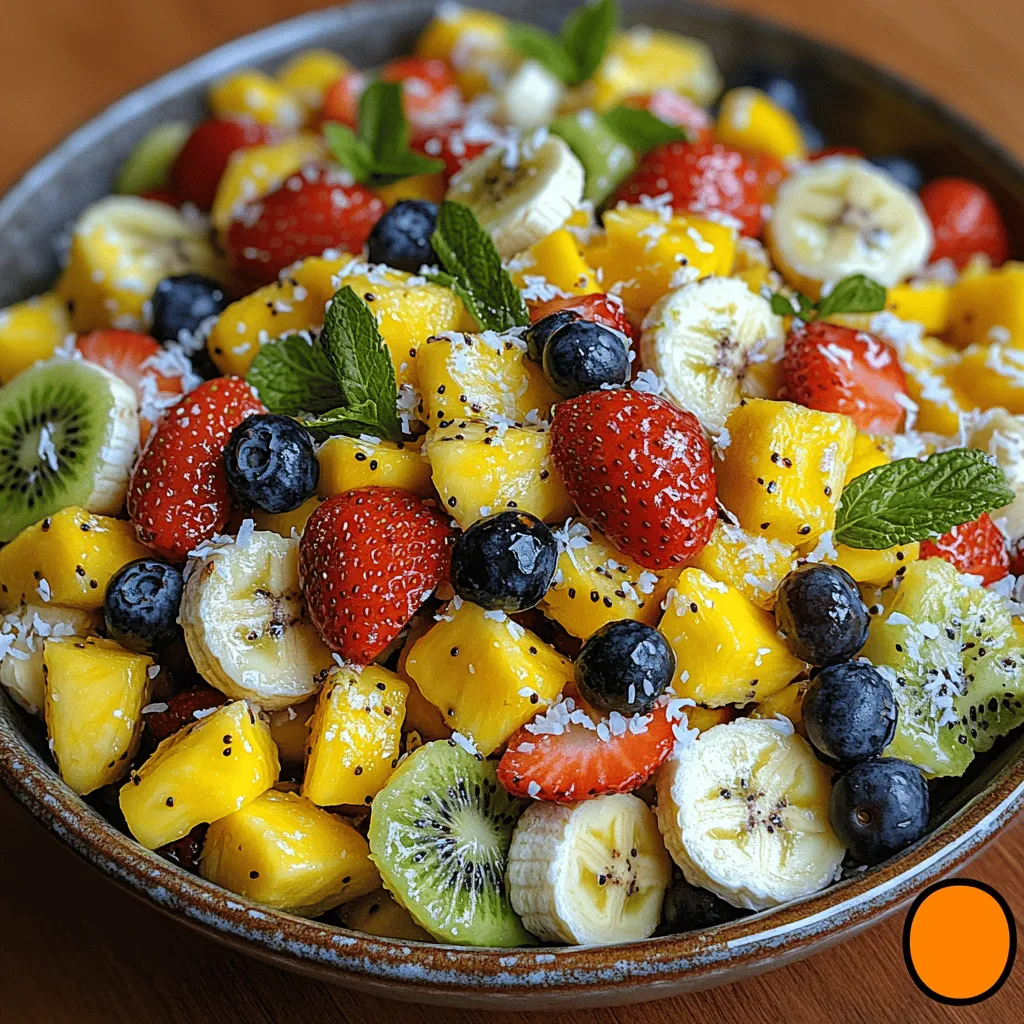 Imagine a medley of colorful fruits, each bite bursting with sweet, tangy, and refreshing flavors, reminiscent of a sun-soaked beach. The Tropical Sunrise Fruit Salad embodies this essence, combining tropical favorites like pineapple and mango with the seasonal sweetness of strawberries and the tartness of kiwi. Each ingredient contributes to a harmonious balance of flavors that dances on your palate.