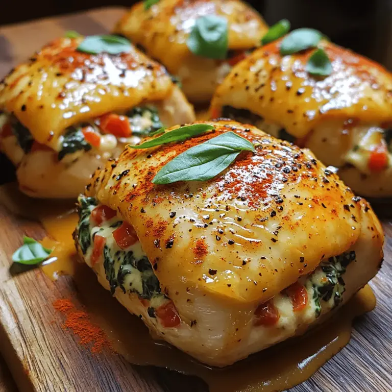 If you're in search of a dish that tantalizes the palate while being easy to prepare, look no further than Flavor-Packed Roasted Red Pepper Spinach Mozzarella Stuffed Chicken. This enticing recipe masterfully combines savory flavors and wholesome ingredients, making it an excellent choice for family dinners or when entertaining guests. The beauty of this dish lies not only in its delicious results but also in its straightforward preparation, which allows both seasoned cooks and beginners to impress with minimal effort.