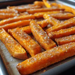 The magic of Cinnamon Sugar Sweet Potato Fries lies in the perfect balance of sweet and spicy flavors. The natural sweetness of sweet potatoes pairs beautifully with the warm, aromatic notes of cinnamon, while a sprinkle of sugar enhances the flavor without overwhelming it. This delightful combination creates a fry that is both comforting and satisfying, making it an excellent addition to any meal or gathering. Whether served alongside a hearty burger, as a snack on their own, or at a festive event, these fries are sure to impress.