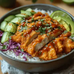 The Spicy & Sweet Bang Bang Chicken Bowl is a modern culinary creation that has captured the hearts and palates of food enthusiasts around the globe. This dish combines the savory richness of perfectly cooked chicken thighs with the delightful tang of a signature Bang Bang sauce, resulting in a bowl that’s as visually appealing as it is delicious. The harmony of flavors and textures makes each bite an exhilarating experience, from the crunch of the crispy chicken to the creamy, spicy sauce that envelops it.