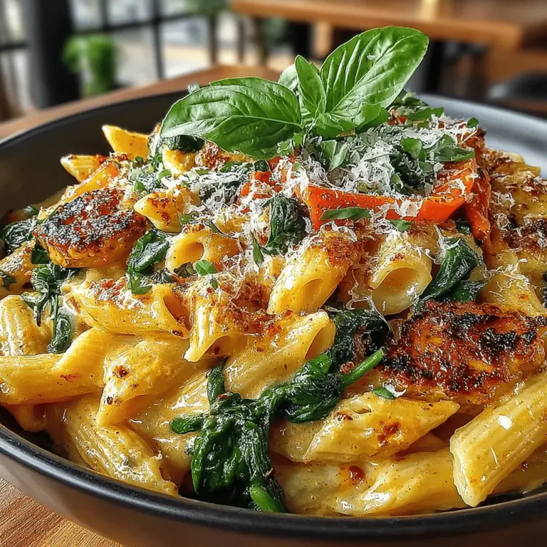 Roasted Red Pepper & Spinach Pasta is a delightful dish that beautifully marries vibrant flavors and nutritional benefits. This pasta not only captivates the palate with its rich, creamy sauce and subtle sweetness from the roasted red peppers but also offers a healthy dose of greens from the spinach. The appeal of this recipe lies in its balance; the smokiness of the roasted peppers complements the earthiness of the spinach, creating a satisfying and wholesome meal that can be enjoyed on various occasions.