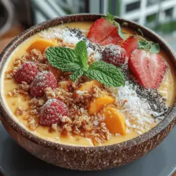 Smoothie bowls have taken the healthy eating world by storm, offering a delicious and visually appealing way to enjoy nutrient-packed breakfasts. These bowls combine the goodness of smoothies with the satisfying crunch of toppings, creating a meal that is not only wholesome but also incredibly customizable. The Tropical Sunrise Smoothie Bowl is a perfect representation of this trend, featuring a delightful blend of ripe fruits and vibrant colors that evoke the essence of a sun-kissed morning.