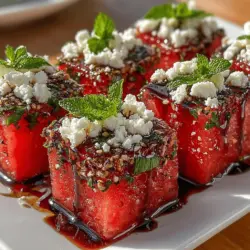 Assembling your Watermelon Basil Feta Bites is a straightforward yet rewarding process that results in a stunning appetizer sure to impress your guests. Begin by preparing your ingredients: cut the watermelon into bite-sized cubes (about 1-inch pieces), crumble the feta cheese, and wash the fresh basil leaves.