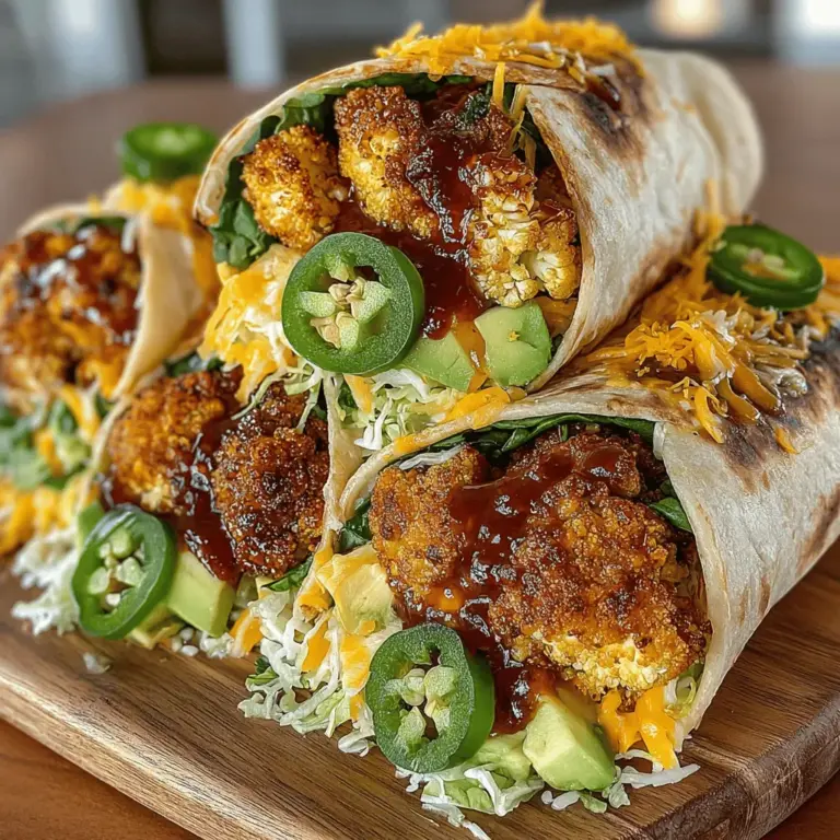 In the world of plant-based cooking, finding meals that are both satisfying and nutritious can sometimes feel like a challenge. Enter the Zesty BBQ Cauliflower Cheddar Wraps, a delightful culinary creation that not only meets these criteria but exceeds them. This dish is a perfect choice for lunch or dinner, offering a pleasing combination of flavors and textures that will leave you craving more. With roasted cauliflower coated in rich, tangy BBQ sauce, paired with creamy avocado and sharp cheddar cheese, these wraps are sure to become a staple in your meal rotation.