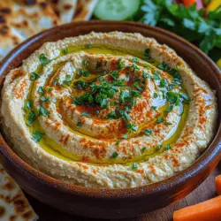 Hummus, a staple of Middle Eastern cuisine, has transcended its cultural boundaries to become a beloved dish enjoyed worldwide. This creamy roasted garlic hummus elevates the traditional chickpea dip, infusing it with the deep, aromatic flavor of roasted garlic. With its smooth texture and rich taste, it makes for a perfect appetizer, spread, or snack, appealing to both vegans and non-vegans alike. Hummus is not only a delicious addition to daily meals but also a highlight at special occasions, gatherings, and parties, where it serves as a communal dish that encourages sharing and connection.