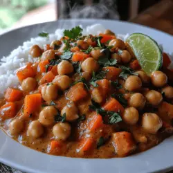 To create the heart of your Chickpea Bliss: Creamy Veggie Curry, it’s time to incorporate the star ingredients—cooked chickpeas and rich coconut milk. Begin by adding the drained and rinsed chickpeas to your simmering vegetable mixture. The chickpeas not only provide a wonderful texture but also a protein boost that makes this dish satisfying and filling. Stir gently to combine, ensuring the chickpeas are evenly distributed throughout the curry.