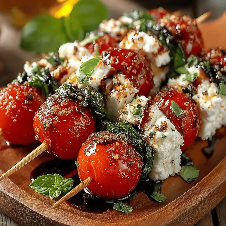 Tomato Feta Skewers with Basil Drizzle are a culinary delight that seamlessly blends vibrant flavors and appealing textures. These skewers have become increasingly popular as a go-to appetizer or side dish, particularly during the warmer months. Their bright colors and fresh ingredients make them a perfect fit for summer gatherings, barbecues, and casual dinners, where they not only tantalize the taste buds but also add a visually striking element to any spread.