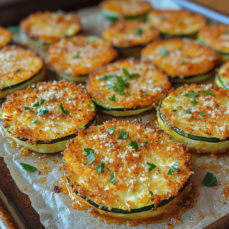 Crispy Cheesy Zucchini Rounds are a delightful and healthy option for those seeking a snack or side dish that doesn’t compromise on flavor. This dish features perfectly sliced zucchini that is breaded, baked to a golden crisp, and topped with melted cheese, making it a satisfying treat for both adults and children alike. With their crunchy exterior and cheesy goodness, these rounds offer a wonderful way to enjoy one of summer's most versatile vegetables while also elevating your meal experience.