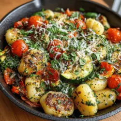 In the realm of weeknight dinners, few dishes can match the charm and simplicity of a Garlic Butter Veggie Gnocchi Skillet. This delightful recipe combines soft, pillowy gnocchi with vibrant, crisp vegetables, all brought together by the rich, aromatic flavors of garlic and butter. Not only does it satisfy the palate, but it also provides a quick and easy solution for those busy evenings when time is of the essence. With minimal prep and cook time, this dish beautifully balances nutrition and flavor, making it a go-to for families and individuals alike.