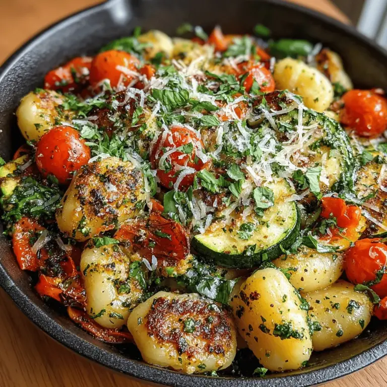 In the realm of weeknight dinners, few dishes can match the charm and simplicity of a Garlic Butter Veggie Gnocchi Skillet. This delightful recipe combines soft, pillowy gnocchi with vibrant, crisp vegetables, all brought together by the rich, aromatic flavors of garlic and butter. Not only does it satisfy the palate, but it also provides a quick and easy solution for those busy evenings when time is of the essence. With minimal prep and cook time, this dish beautifully balances nutrition and flavor, making it a go-to for families and individuals alike.