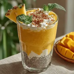 Creating the Tropical Chia Coconut Smoothie begins with blending the perfect combination of ingredients to achieve a creamy and flavorful base. Start by gathering your essential ingredients: one cup of coconut milk, one ripe banana, one cup of fresh pineapple chunks, one cup of ripe mango chunks, three tablespoons of chia seeds, and a tablespoon of honey or maple syrup (if desired). For a zesty kick, freshly squeezed lime juice adds a delightful tang, enhancing the overall flavor profile.