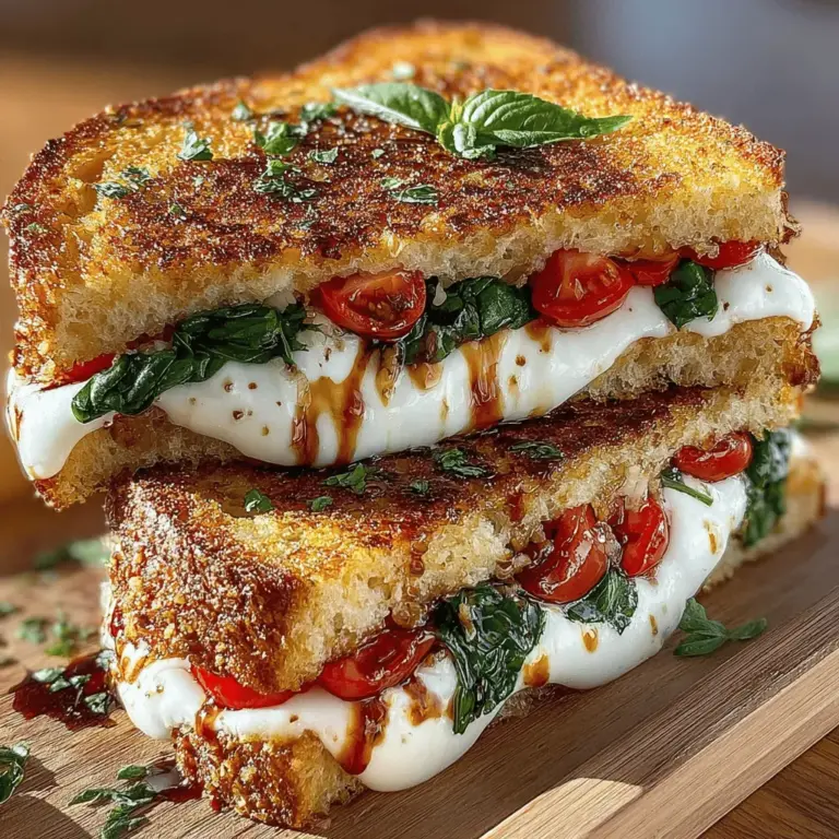Elevate your lunch game with the Grilled Balsamic Sandwich Melt, a delightful fusion of flavors that captivates the palate while being incredibly simple to prepare. Imagine the rich creaminess of fresh mozzarella juxtaposed against the juicy sweetness of ripe tomatoes, complemented by the earthy undertones of fresh spinach, all brought together with a luscious drizzle of tangy balsamic glaze. This sandwich is not just a meal; it’s an experience that combines comfort food with a gourmet twist. Perfect for a quick lunch or a light dinner, this recipe is sure to impress both your taste buds and your guests.