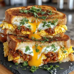 Indulging in a warm, cheesy sandwich is a delight that can brighten anyone's day. The Cheesy Chili Egg Sandwich Melts combine the comforting flavors of scrambled eggs, rich cheddar cheese, and hearty chili, all nestled between crispy, toasted bread. This recipe not only satisfies your cravings but also provides a filling meal perfect for breakfast, brunch, or even a late-night snack. With its simple ingredients and quick preparation time, this dish is ideal for anyone looking to whip up a delicious, satisfying meal.