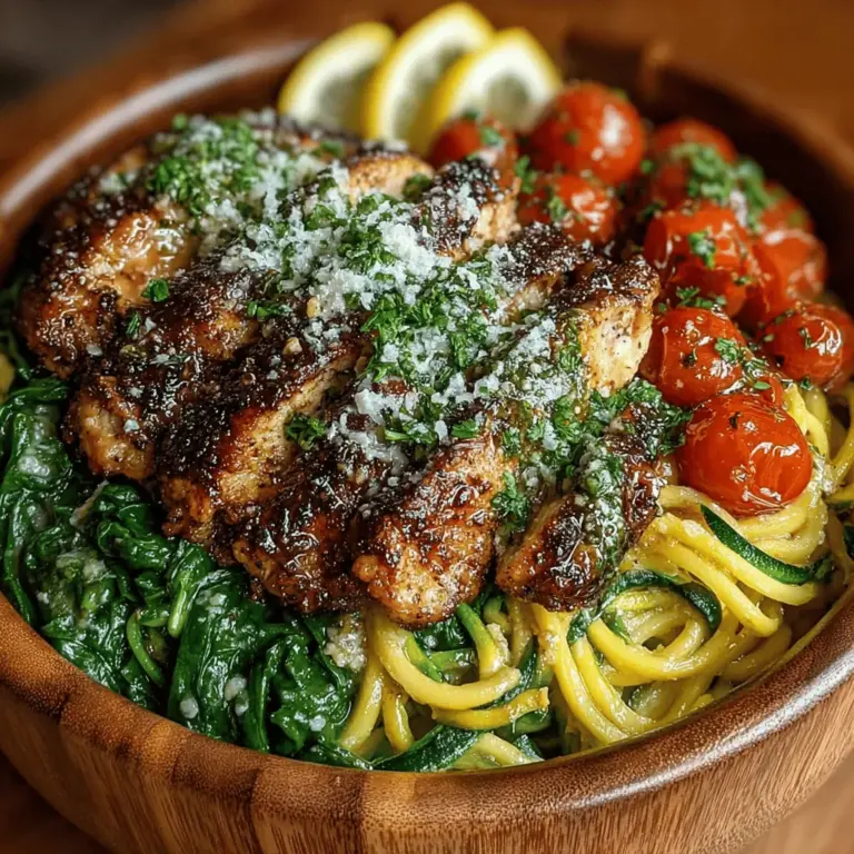 In the world of healthy eating, finding a dish that is both nutritious and bursting with flavor can be a delightful challenge. Enter the Zesty Lemon Garlic Chicken Zoodle Bowls, a vibrant and satisfying meal that combines tender grilled chicken with fresh, spiralized zucchini noodles, known as zoodles. This recipe is perfect for those looking to incorporate more vegetables into their diet without sacrificing taste. With the zing of lemon, the warmth of garlic, and the freshness of spinach and cherry tomatoes, this dish not only pleases the palate but also nourishes the body. Let’s delve into the details of this delicious recipe and discover how to create your own vibrant bowl of goodness.