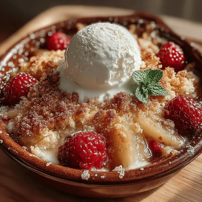 When it comes to desserts that evoke comfort and satisfaction, few can rival the classic charm of a cobbler. Our Pear & Raspberry Cobbler is a perfect example, bringing together the sweet, succulent essence of ripe pears with the bright, tart notes of fresh raspberries. This delightful dish not only offers a beautiful medley of flavors but also a pleasing contrast in textures, with the buttery cobbler topping embracing the juicy fruit filling. Whether you’re hosting a family gathering, a festive celebration, or simply indulging in a quiet evening at home, this cobbler is bound to impress and satisfy.