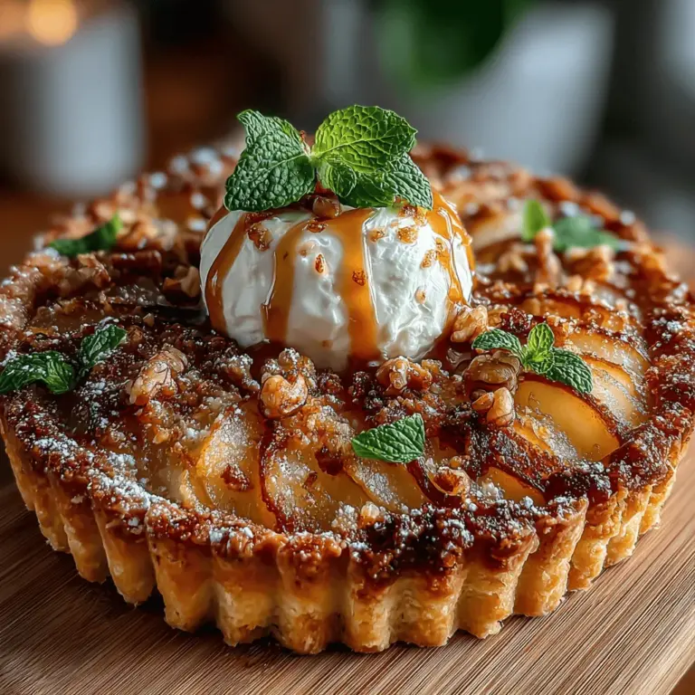 As autumn arrives, it brings with it a rich tapestry of colors and flavors that transform the culinary landscape. Among the season's star ingredients, pears stand out with their juicy sweetness and versatility. The Autumnal Pear Bliss Tart is a delightful homage to this fruit, skillfully blending the natural flavors of fresh pears with a buttery, flaky crust and a luscious maple mascarpone topping. This tart not only captures the essence of fall but also serves as a stunning centerpiece for any gathering, whether it be a cozy family dinner or an elegant holiday celebration.