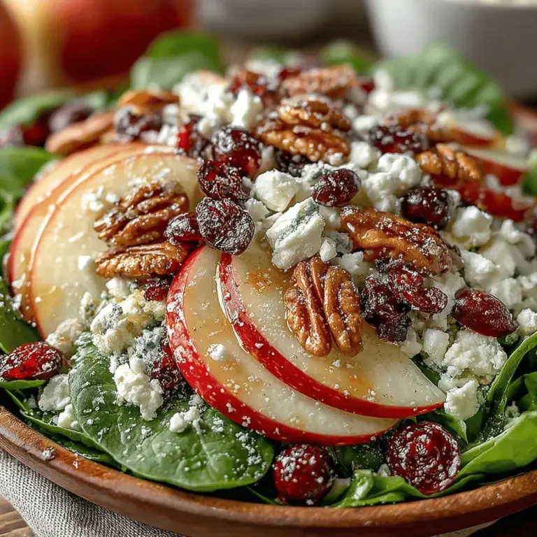 As the leaves turn vibrant shades of red, orange, and gold, and the air becomes crisp, autumn invites us to indulge in its bounty. One dish that perfectly encapsulates the essence of fall is the Crisp Autumn Apple Cranberry Spinach Salad. This delightful salad celebrates the seasonal ingredients that make autumn such a special time for food lovers. With its combination of fresh greens, juicy apples, tart cranberries, and crunchy walnuts, this salad is not just a feast for the eyes; it’s a nourishing addition to any autumn gathering, family meal, or even a simple weeknight dinner.