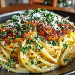Spaghetti Aglio e Olio is a quintessential Italian dish celebrated not only for its simplicity but also for its ability to deliver a burst of rich flavor with minimal ingredients. Originating from the heart of Italian cuisine, this pasta dish features a harmonious blend of garlic, olive oil, red pepper flakes, and fresh parsley, creating a tantalizing experience that never fails to impress. Whether you’re looking for a quick weeknight meal or a dish to showcase at a gathering, Spaghetti Aglio e Olio is the perfect choice, offering both comfort and sophistication in every bite.