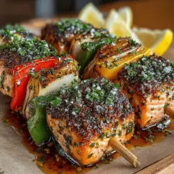 Crispy Baked Lemon Garlic Salmon Skewers